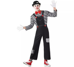 Traje de mímico engraçado listrado masculino