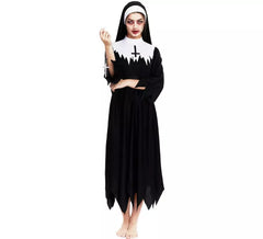 Fantasia de freira zumbi com túnica pontiaguda feminina