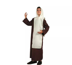 Fato de monge medieval castanho e branco para criança