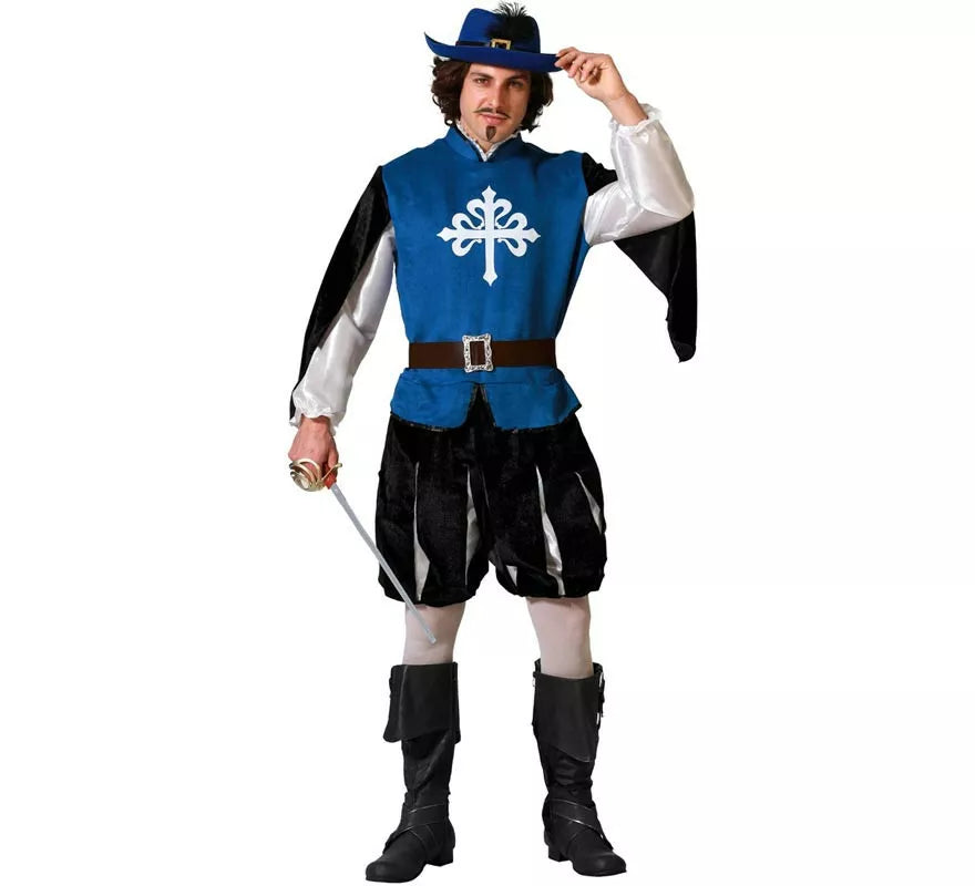 Translation missing: pt-PT.Disfraz de Mosquetero azul con cinturón para hombre
