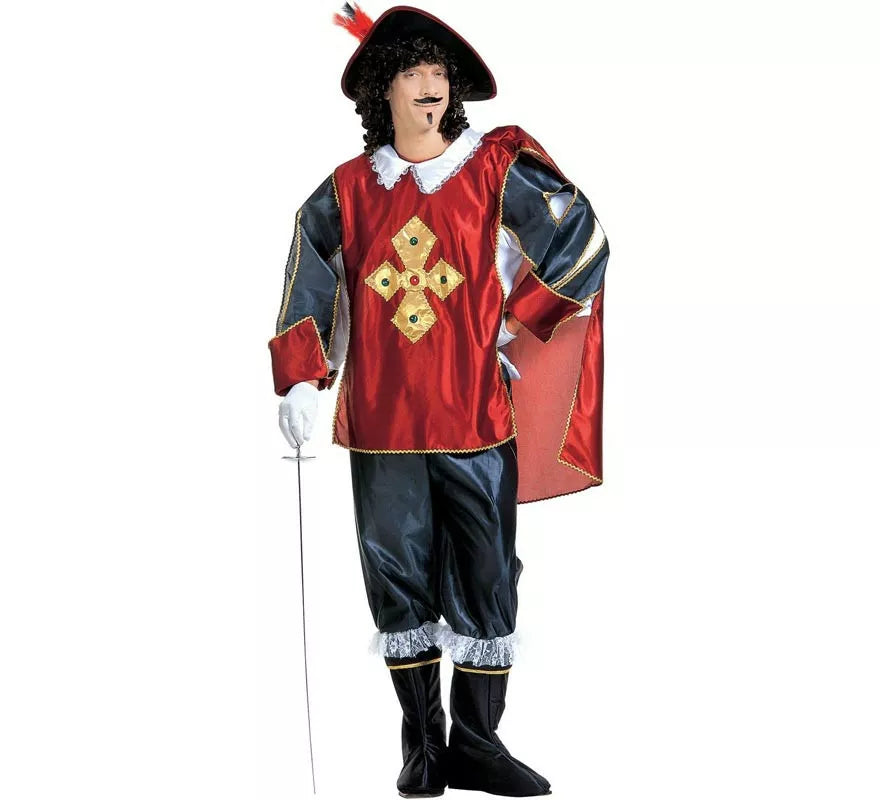 Translation missing: pt-PT.Disfraz de Mosquetero rojo y azul clásico con sombrero para hombre