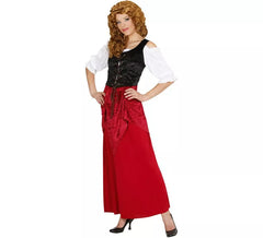 Fato de taberna vermelho e preto para mulher