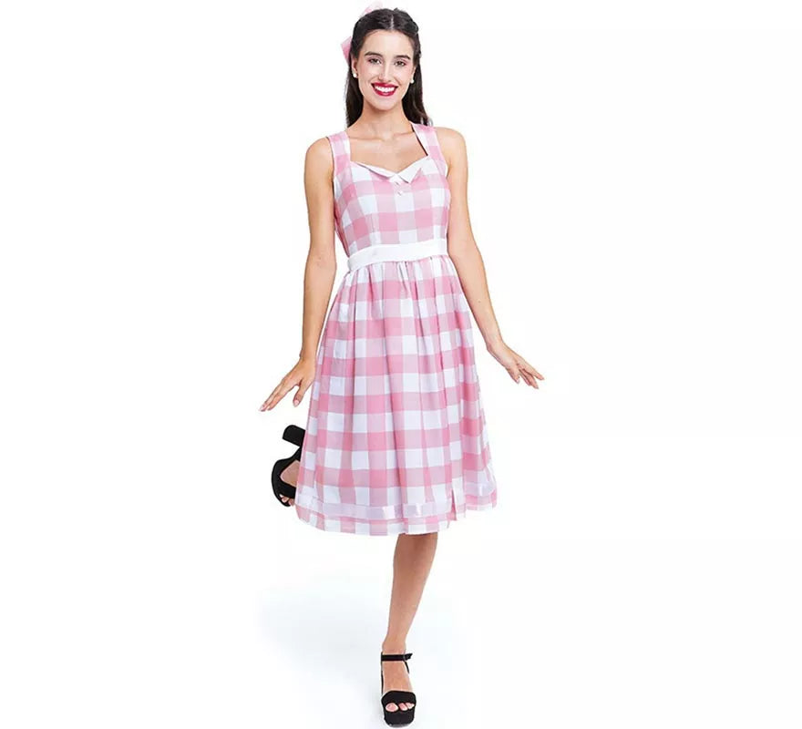 Translation missing: pt-PT.Disfraz de Muñeca a cuadros rosa y blanco para mujer
