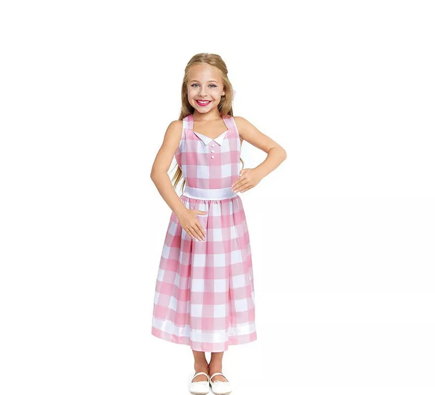 Translation missing: pt-PT.Disfraz de Muñeca a cuadros rosa y blanco para niña