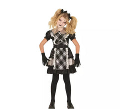 Fato de boneca de porcelana xadrez para menina