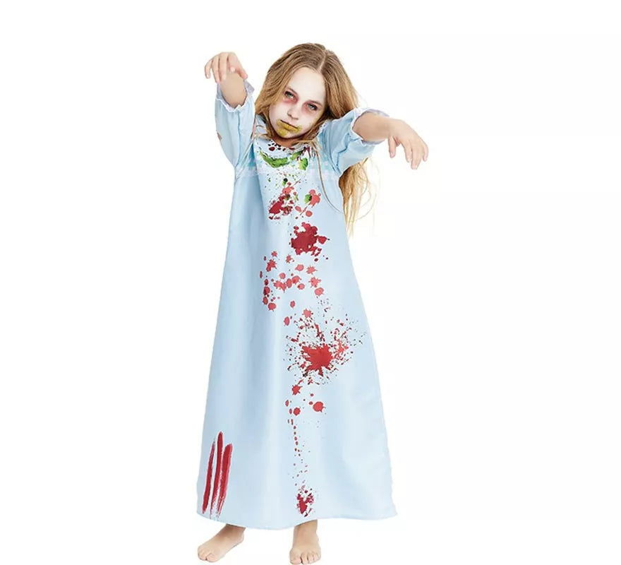 Translation missing: pt-PT.Disfraz de Niña Endemoniada en bata azul para niña y adolescente