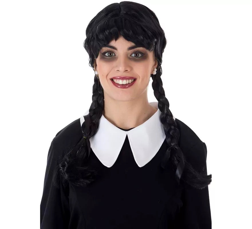 Translation missing: pt-PT.Disfraz con peluca de Niña Siniestra Clásico negro para mujer