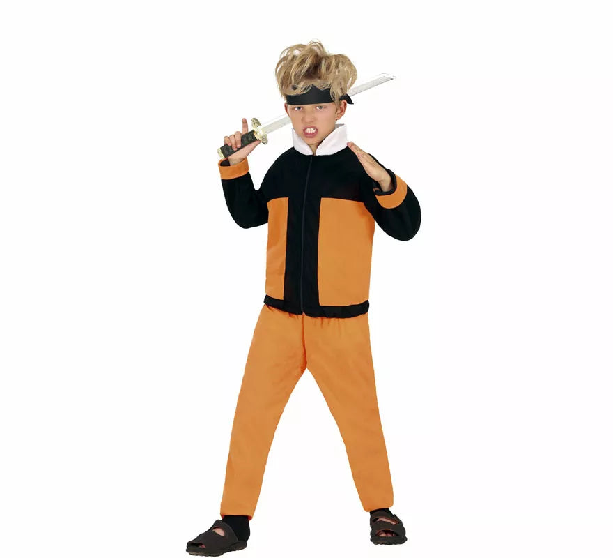 Translation missing: pt-PT.Disfraz de Ninja de Anime Naranja y Negro para niño