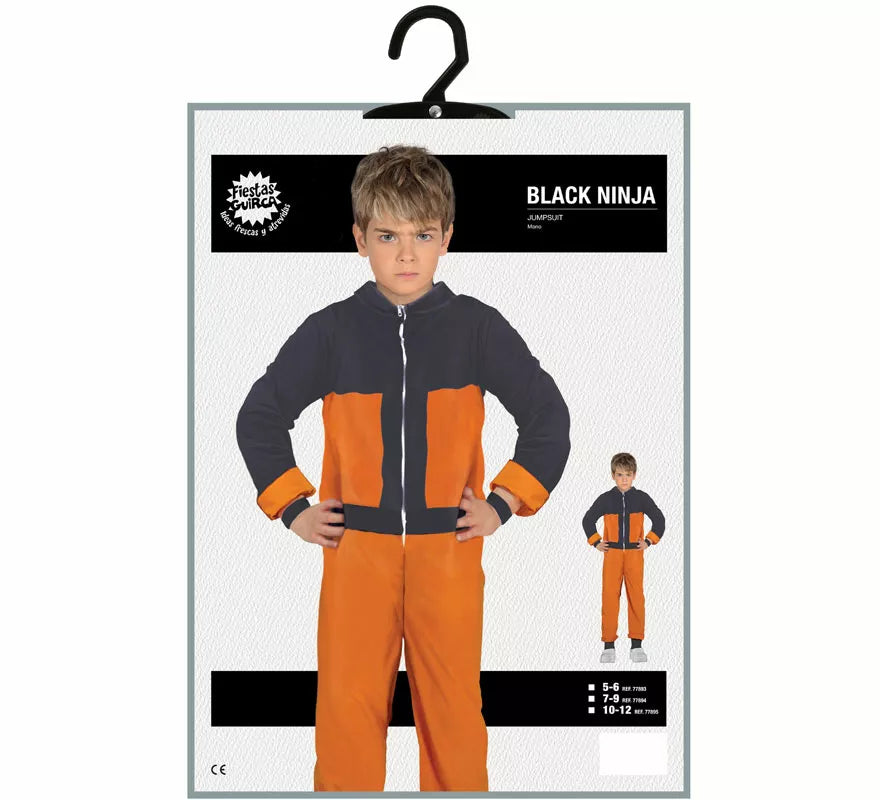 Translation missing: pt-PT.Disfraz de Ninja de Anime Naranja y Negro para niño