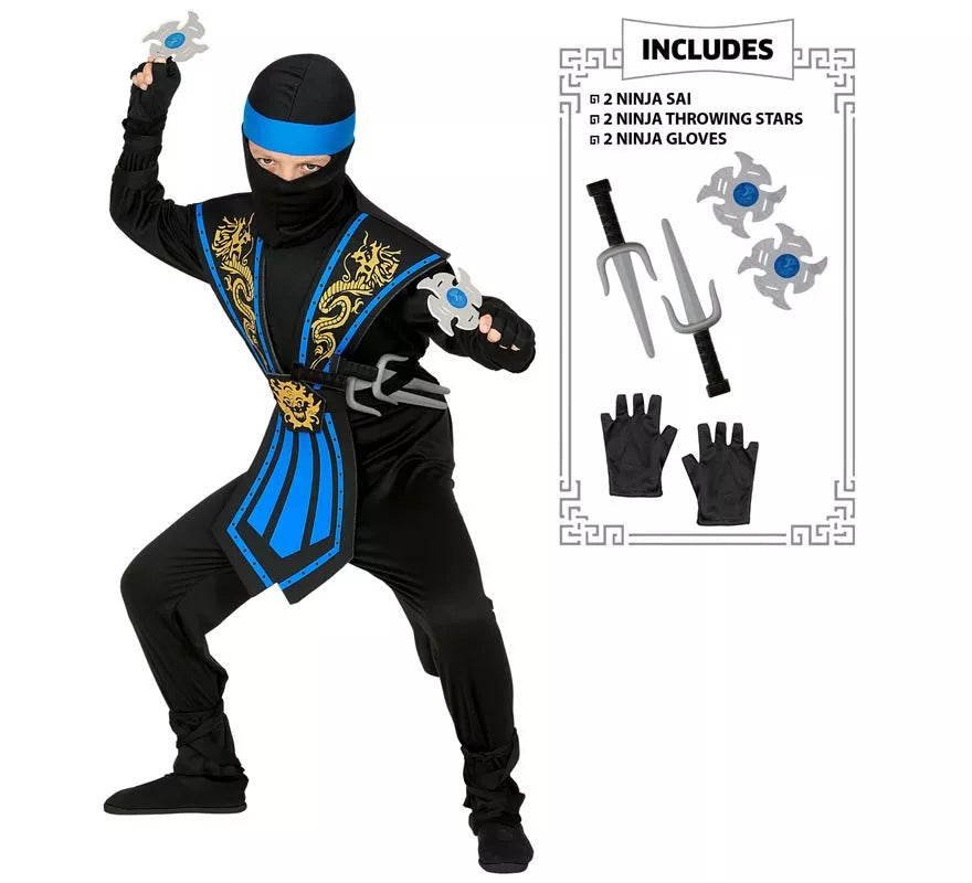 Translation missing: pt-PT.Disfraz de Ninja Kombat Azul con Armas para niño