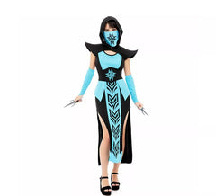 Fato de Ninja Kombat Azul e Preto Feminino