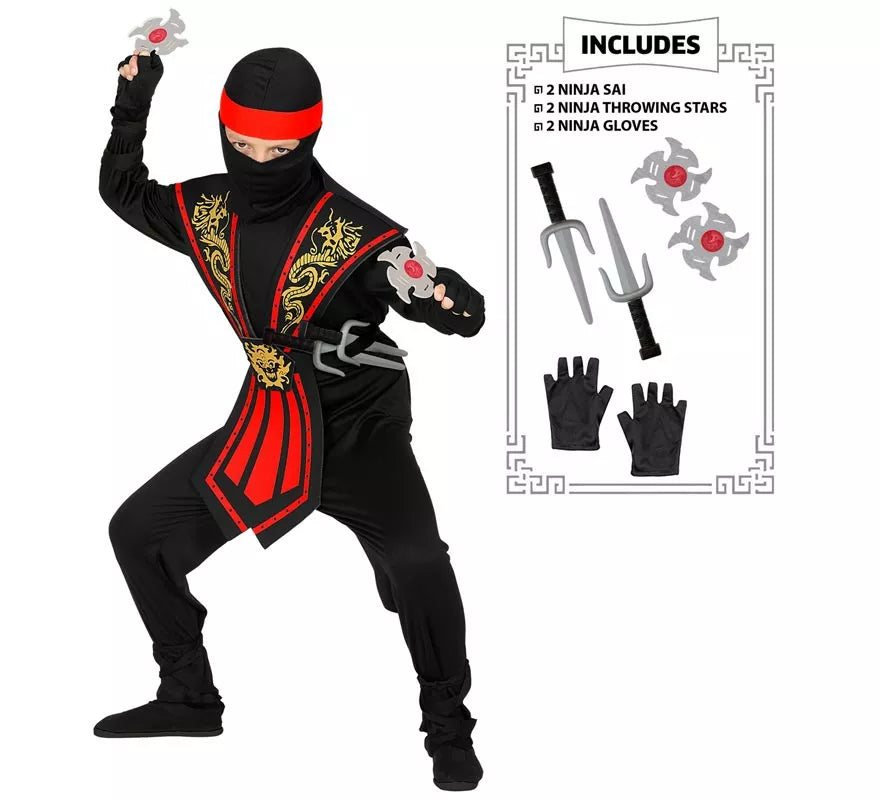 Translation missing: pt-PT.Disfraz de Ninja Kombat Rojo con Armas para niño