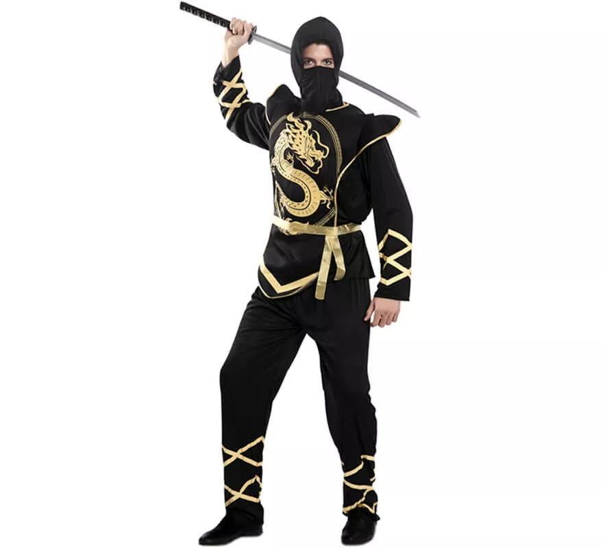Translation missing: pt-PT.Disfraz de Ninja Negro y Dorado para hombre