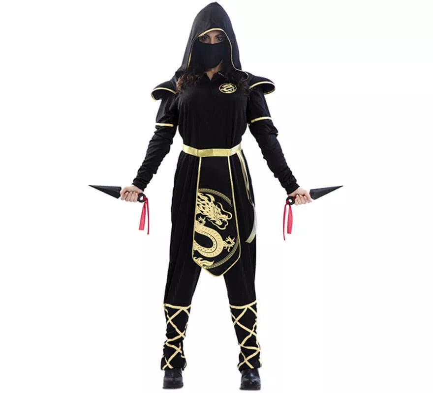 Translation missing: pt-PT.Disfraz de Ninja Negro y Dorado para mujer