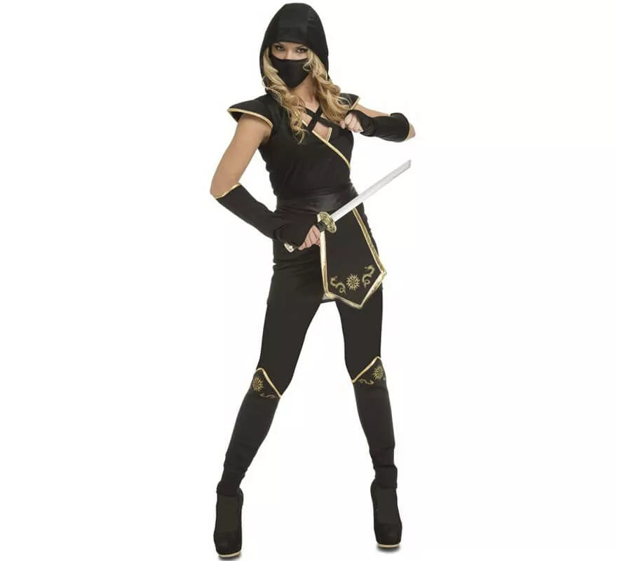 Translation missing: pt-PT.Disfraz de Ninja Negro y Dorado para mujer