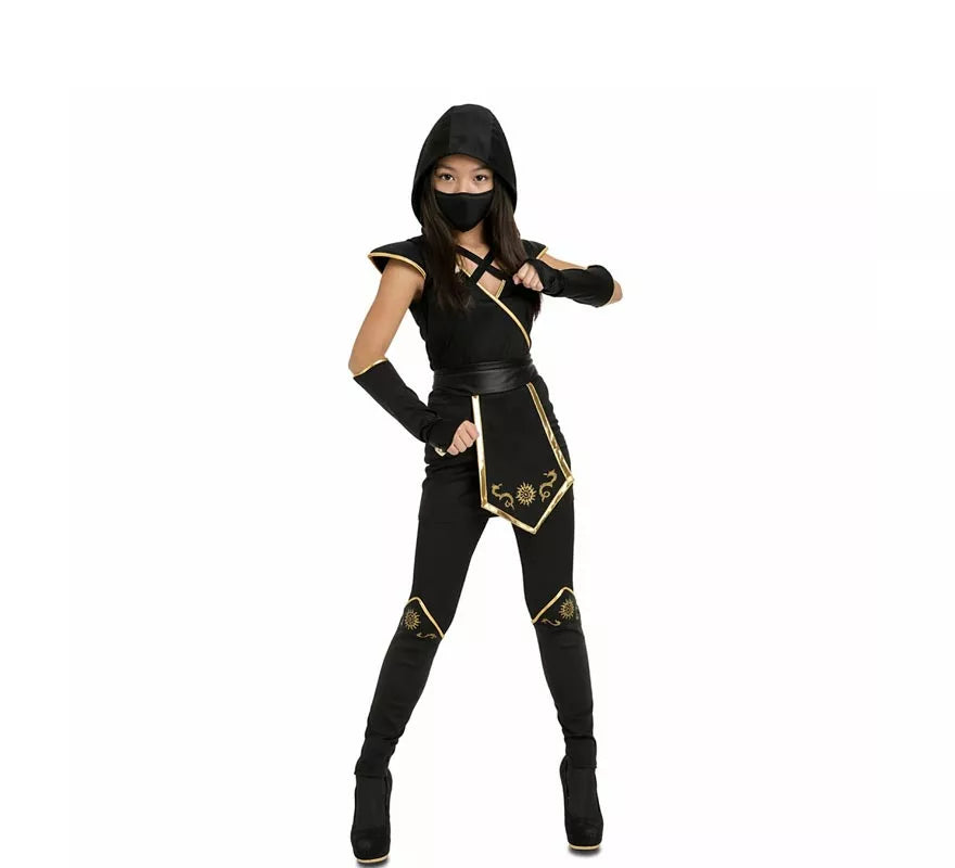 Translation missing: pt-PT.Disfraz de Ninja Negro y Dorado para mujer