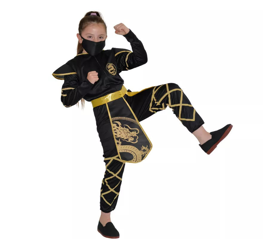 Translation missing: pt-PT.Disfraz de Ninja Negro y Dorado para niña
