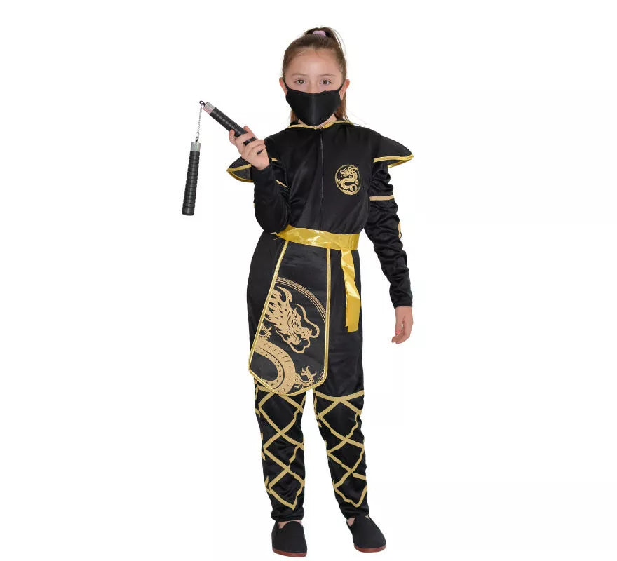 Translation missing: pt-PT.Disfraz de Ninja Negro y Dorado para niña