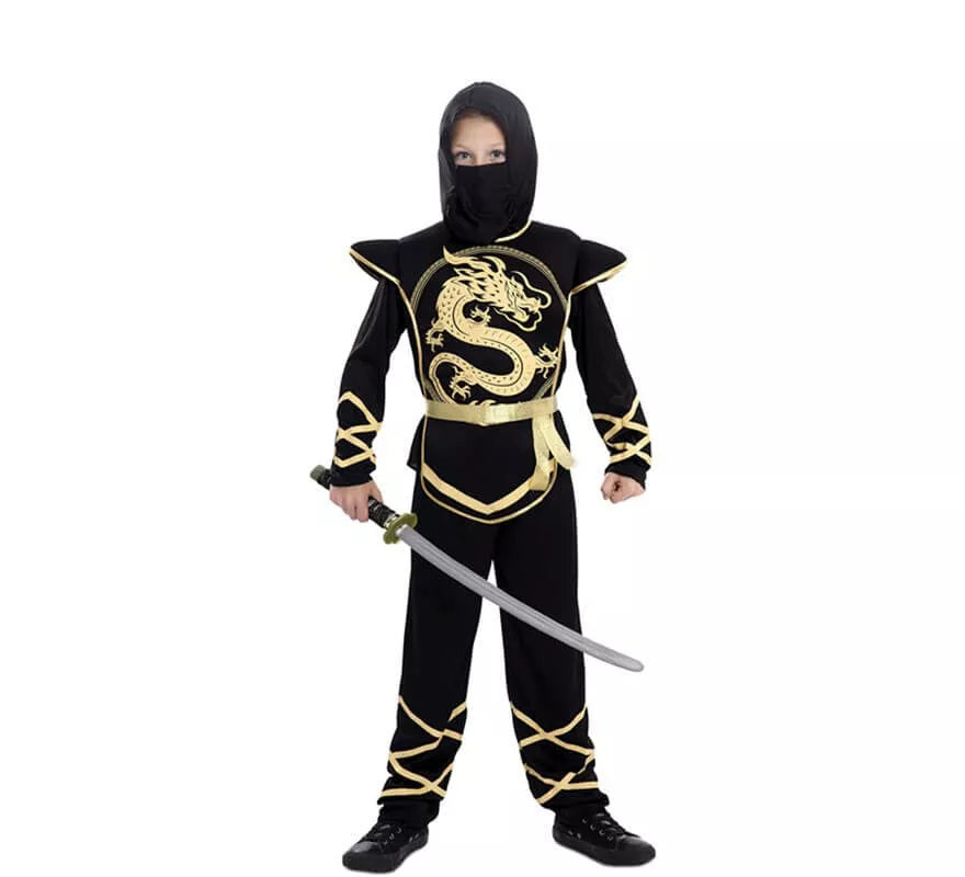 Translation missing: pt-PT.Disfraz de Ninja Negro y Dorado para niño