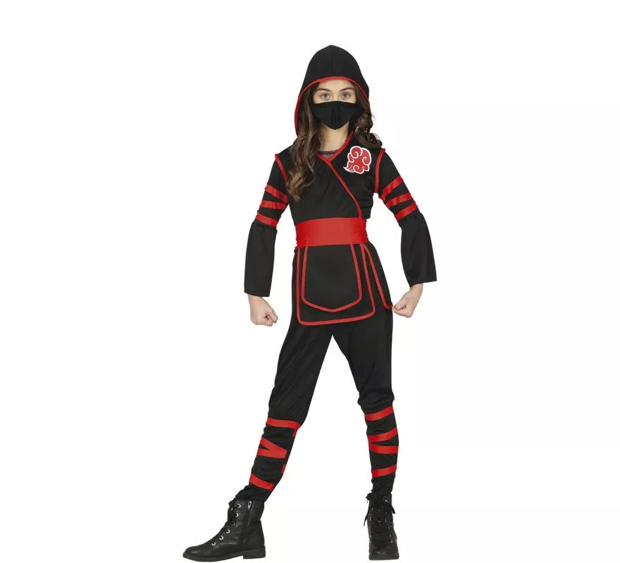 Disfraz de Ninja negro y rojo para niña
