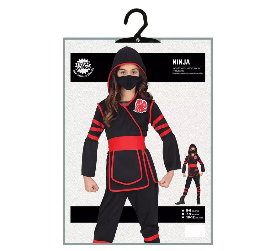 Translation missing: pt-PT.Disfraz de Ninja negro y rojo para niña