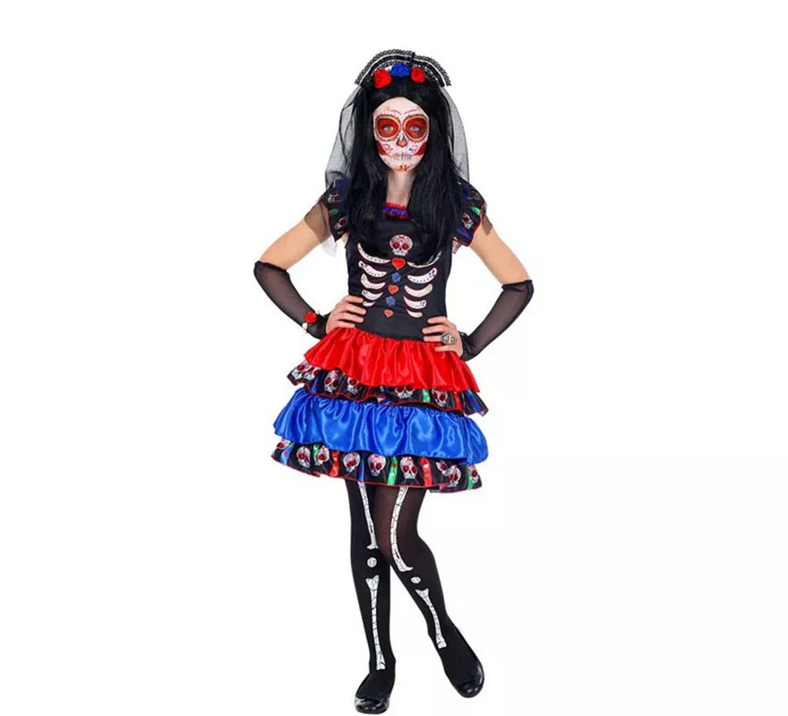 Translation missing: pt-PT.Disfraz de Novia Esqueleto Catrina para niña