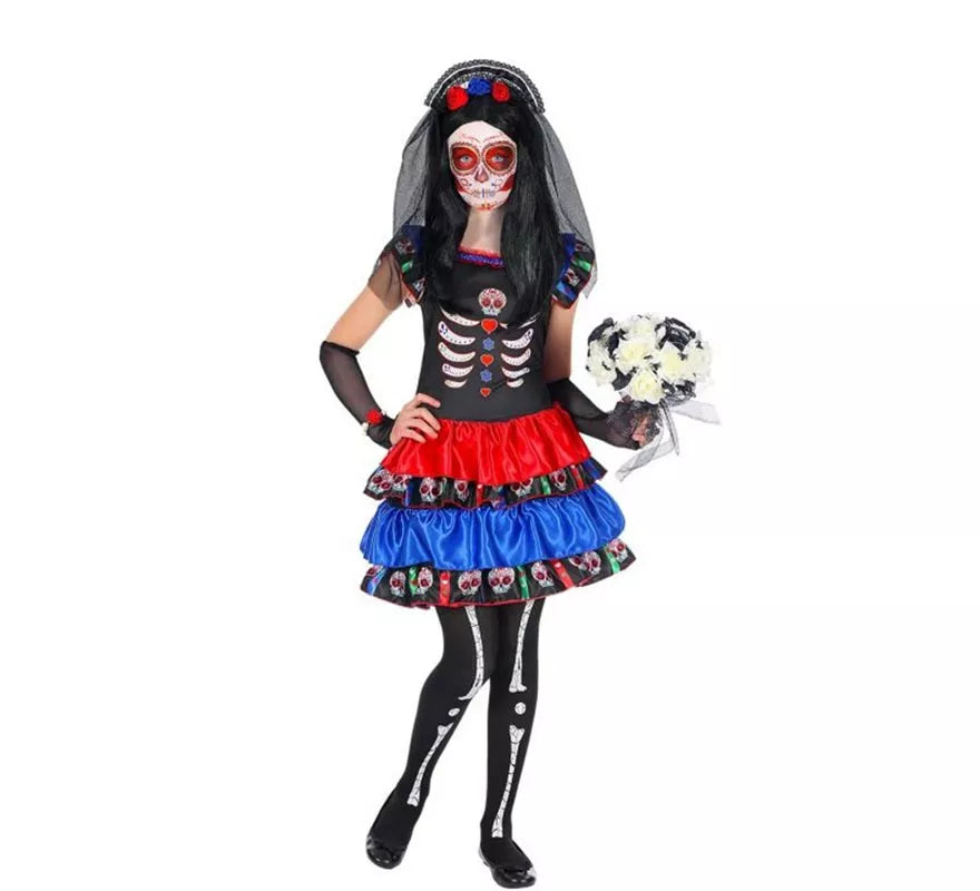 Translation missing: pt-PT.Disfraz de Novia Esqueleto Catrina para niña