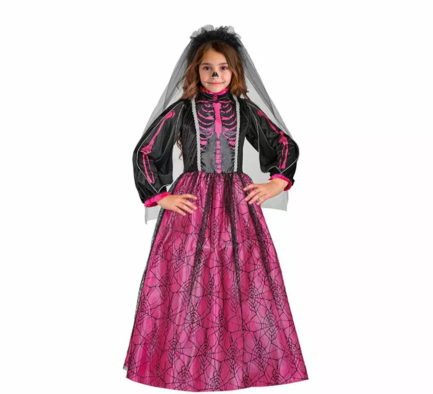 Translation missing: pt-PT.Disfraz de Novia Esqueleto fucsia para niña
