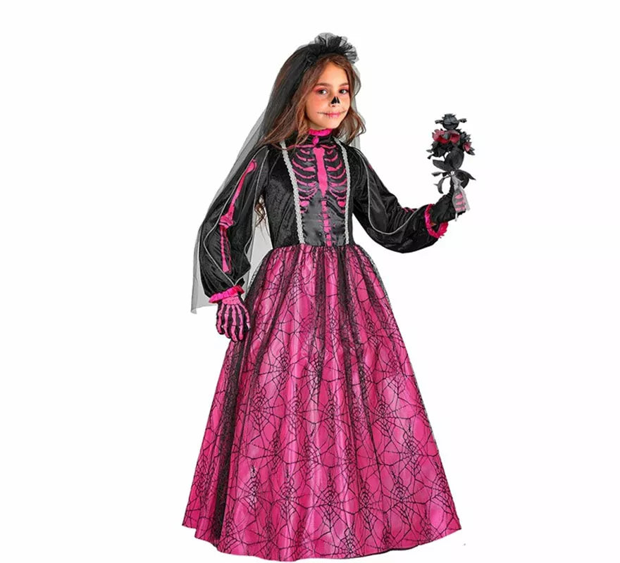 Translation missing: pt-PT.Disfraz de Novia Esqueleto fucsia para niña