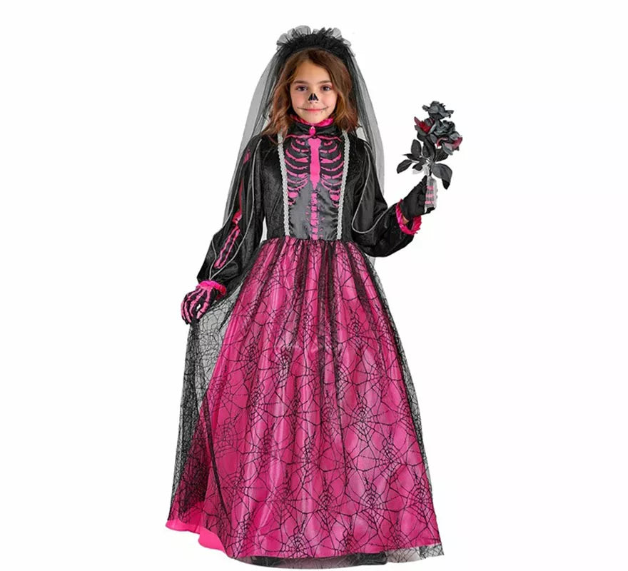 Translation missing: pt-PT.Disfraz de Novia Esqueleto fucsia para niña