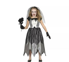 Fato de noiva fantasma preto e branco para menina