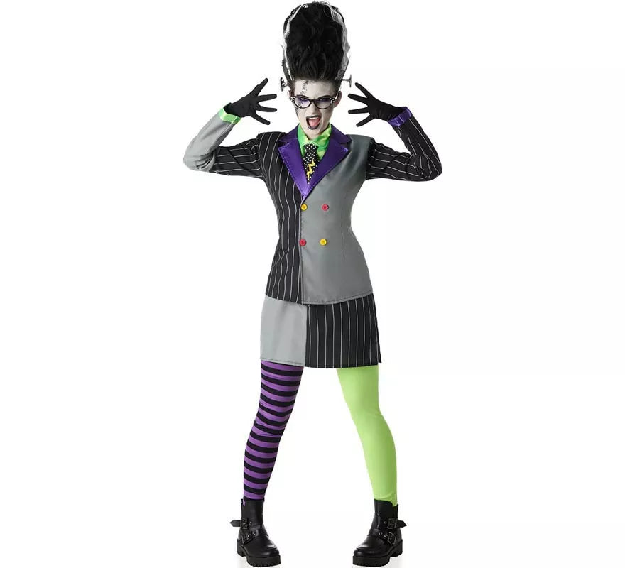 Translation missing: pt-PT.Disfraz de Novia Frankenstein traje a rayas para mujer