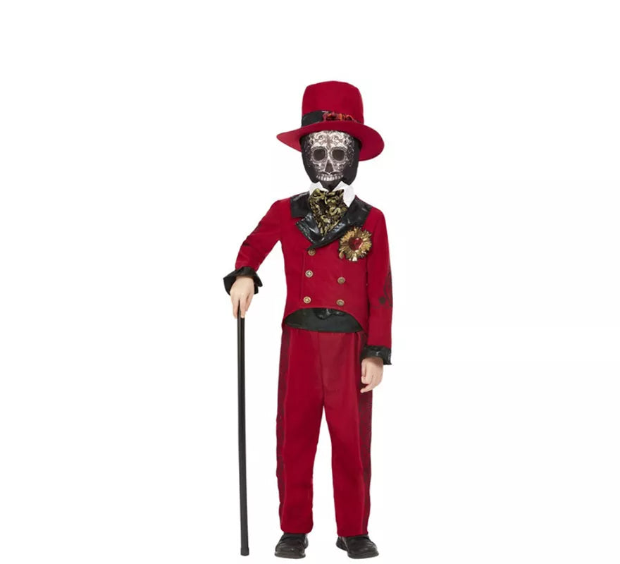 Translation missing: pt-PT.Disfraz de Novio del Día de los Muertos Borgoña para niño