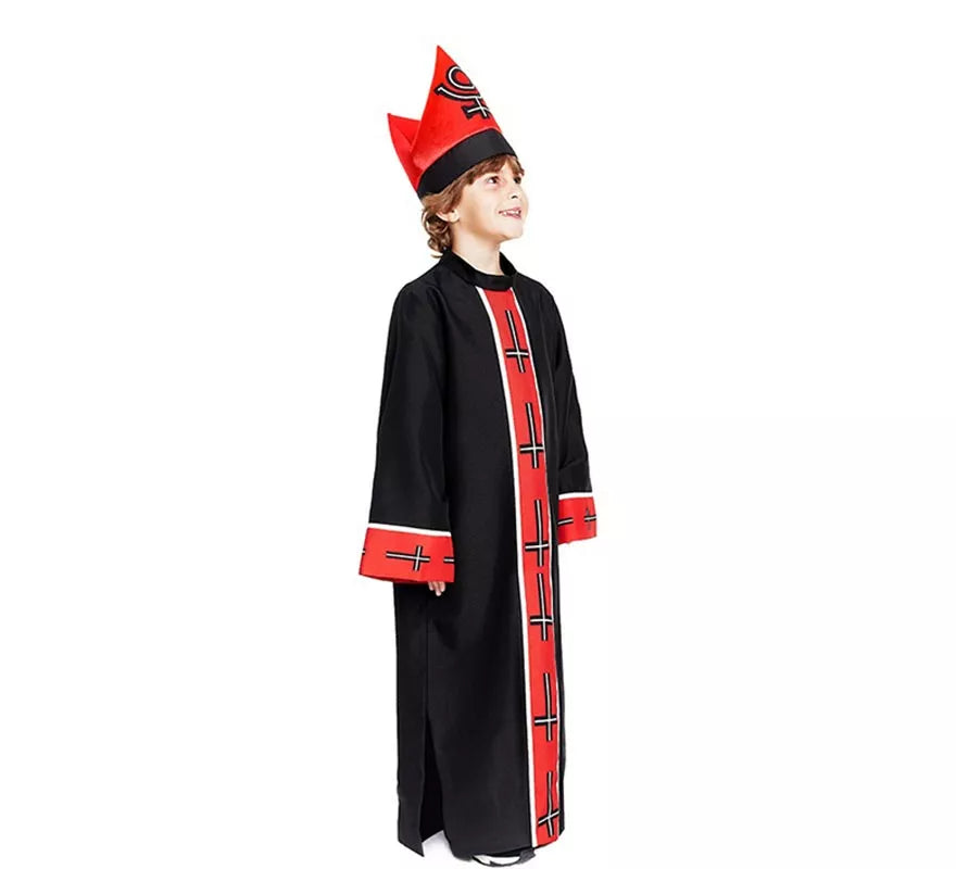 Translation missing: pt-PT.Disfraz de Obispo Satánico con estola negro y rojo para niño