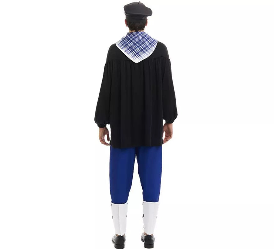 Translation missing: pt-PT.Disfraz de Olentzero negro y azul con pañuelo para hombre