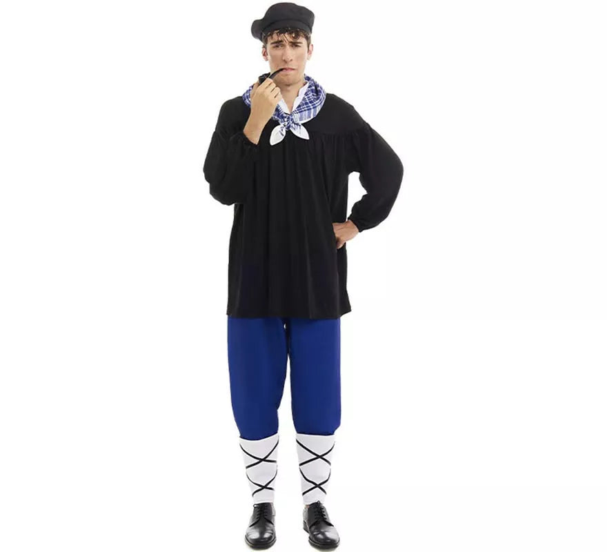 Translation missing: pt-PT.Disfraz de Olentzero negro y azul con pañuelo para hombre