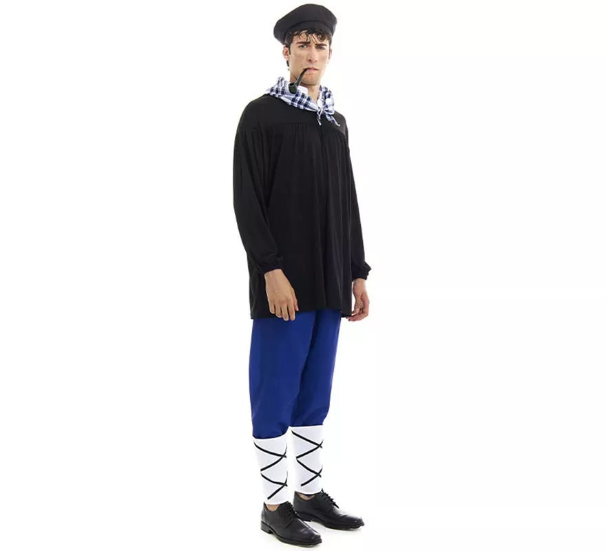 Translation missing: pt-PT.Disfraz de Olentzero negro y azul con pañuelo para hombre