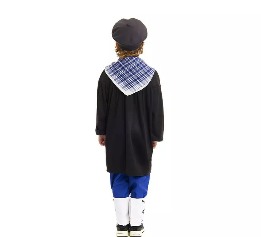 Translation missing: pt-PT.Disfraz de Olentzero negro y azul con pañuelo para niño