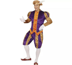 Fato de pajem roxo e laranja com chapéu para homem