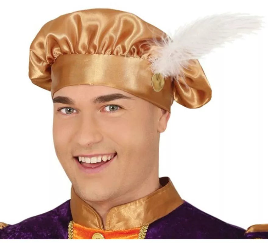 Translation missing: pt-PT.Disfraz de Paje morado y naranja con gorro para hombre