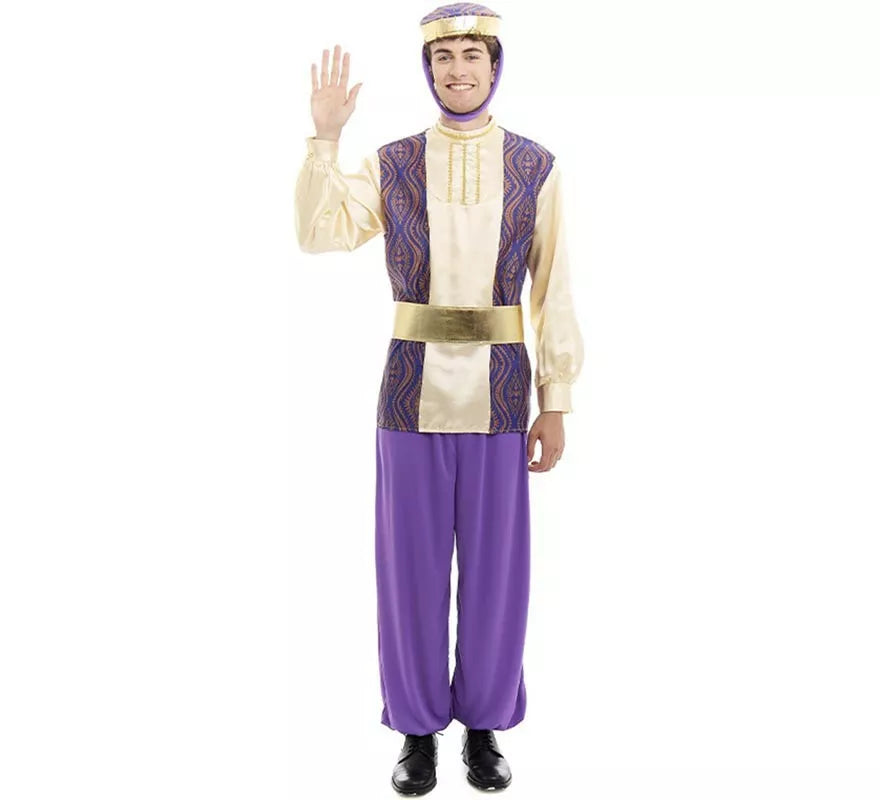 Translation missing: pt-PT.Disfraz de Paje Rey Baltasar morado con gorro para hombre