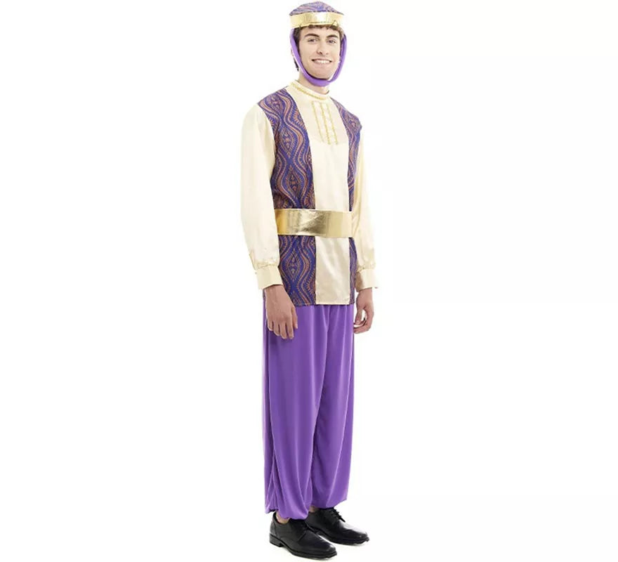 Translation missing: pt-PT.Disfraz de Paje Rey Baltasar morado con gorro para hombre