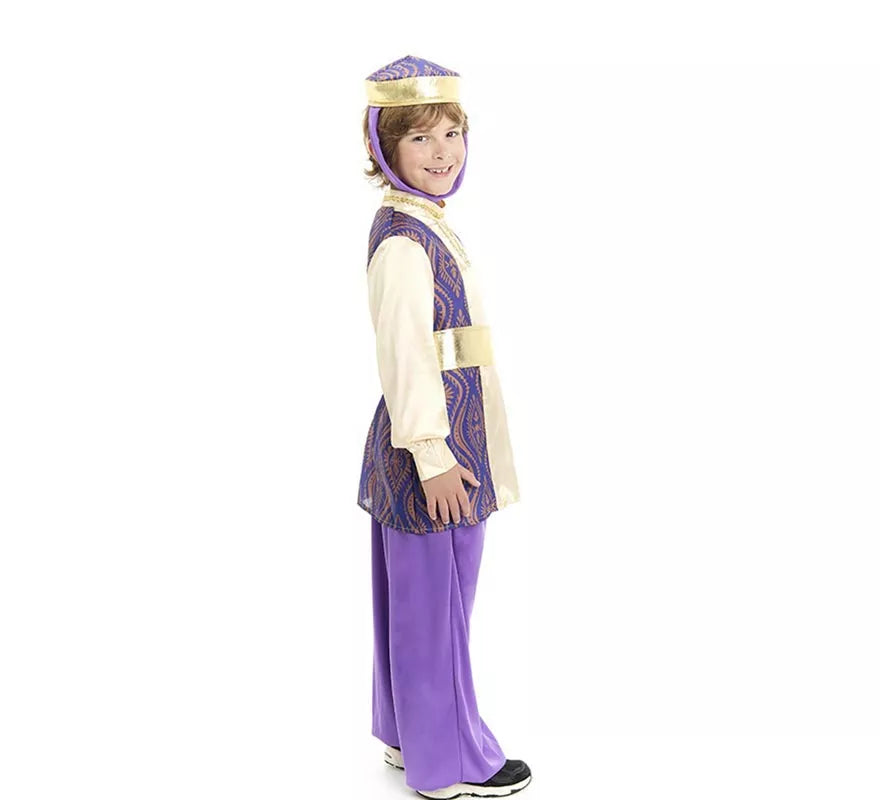 Translation missing: pt-PT.Disfraz de Paje Rey Baltasar morado con gorro para niño