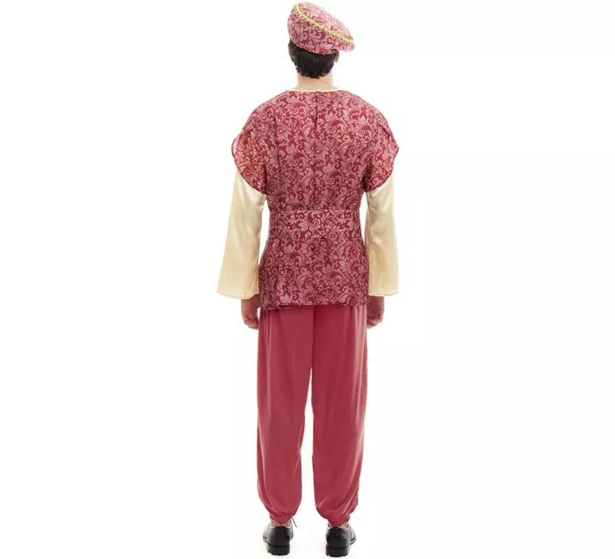 Translation missing: pt-PT.Disfraz de Paje Rey Gaspar rojo con gorro para hombre