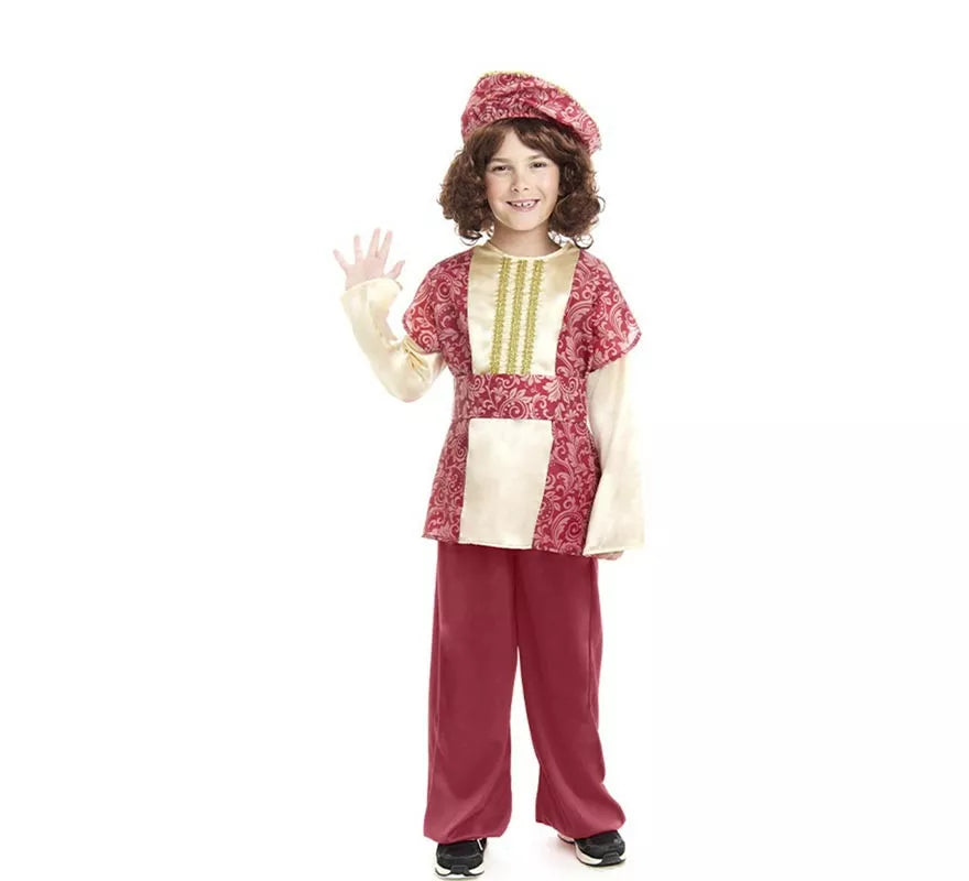 Translation missing: pt-PT.Disfraz de Paje Rey Gaspar rojo con gorro para niño
