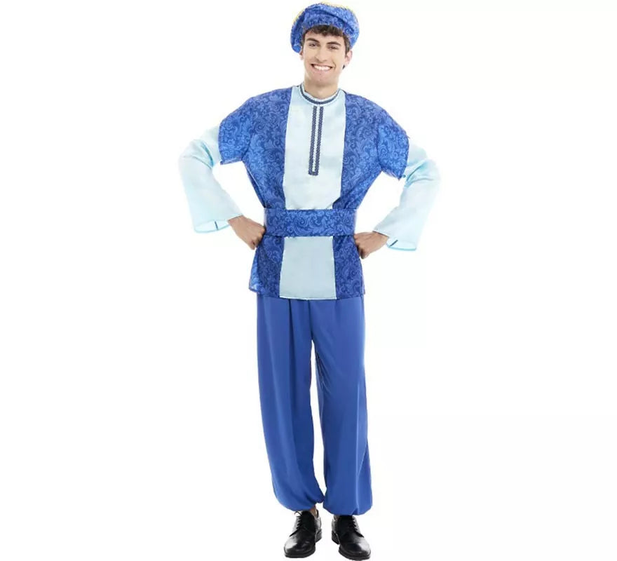 Translation missing: pt-PT.Disfraz de Paje Rey Melchor azul con gorro para hombre