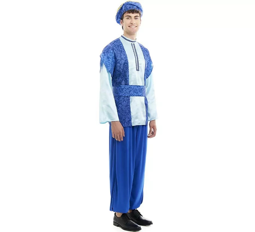 Translation missing: pt-PT.Disfraz de Paje Rey Melchor azul con gorro para hombre
