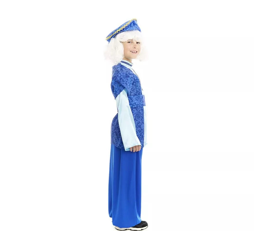 Translation missing: pt-PT.Disfraz de Paje Rey Melchor azul con gorro para niño