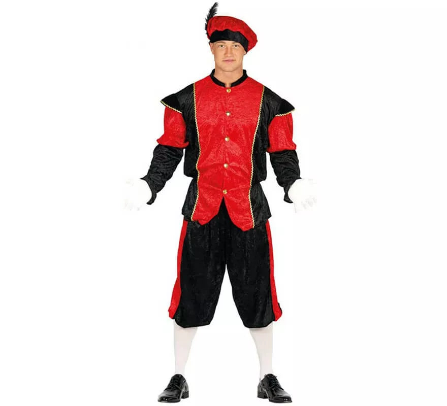 Translation missing: pt-PT.Disfraz de Paje Rojo y Negro para hombre