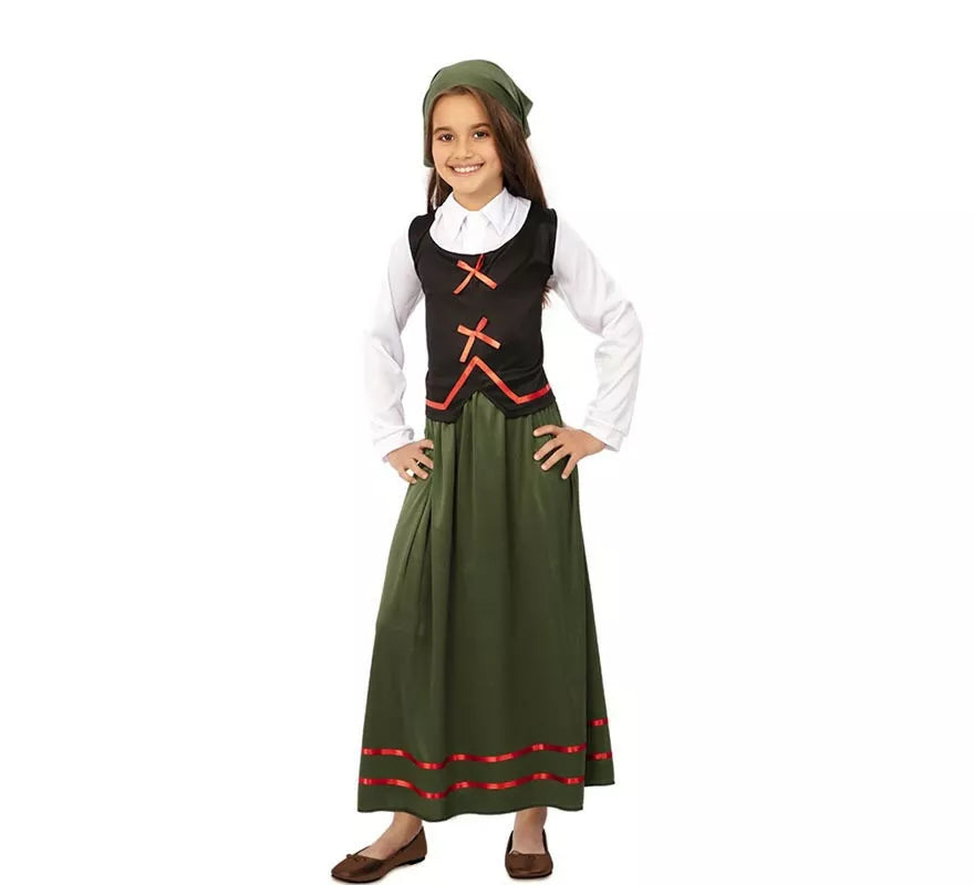 Translation missing: pt-PT.Disfraz de Pastora verde con pañuelo para niña